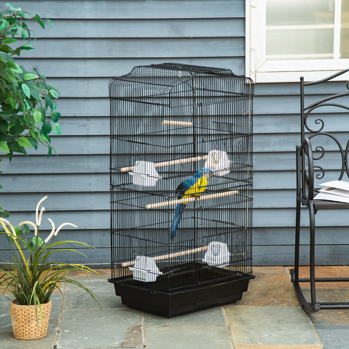 Pawhut 36\" Bird Cage For Finches, Canaries Budgies, Parrot Cage With Accessories Handle, Black