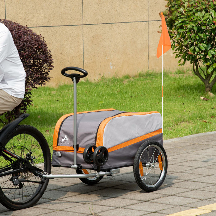 Aosom Bike Cargo Trailer & Wagon Cart, Multi-use Garden Cart With Luggage Box, Quick Release 16'' Big Wheels, Safety Reflectors, Hitch And Handle