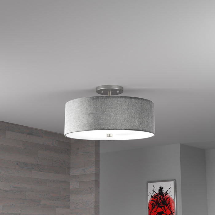 Dainolite Everly 3 Light Semi-flush Mount Satin Chrome Finish Grey Shade Lamp