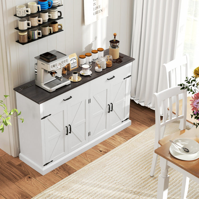 HOMCOM 55\" Farmhouse Sideboard Buffet Cabinet with 4 Barn Doors White