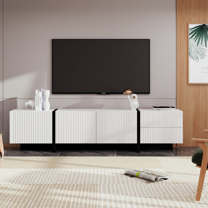 Emily 74.7\" Large Storage TV Cabinet with Doors and Drawers,Black Tv Stand