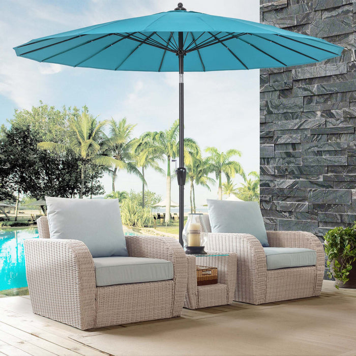 Costway 9 FT Patio Round Market Umbrella with Push Button Tilt, Crank Handle, Vented Top Turquoise