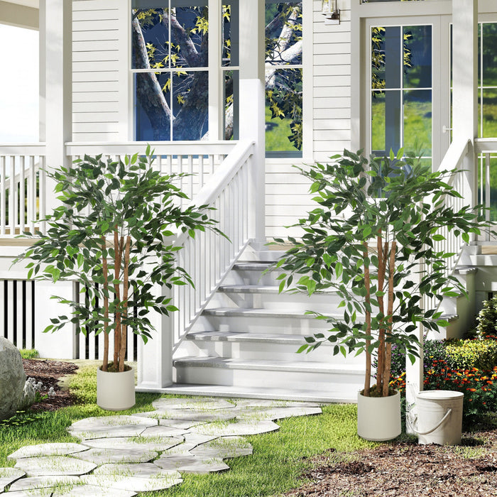 HOMCOM 4FT Artificial Banyan Tree, Set of 2 Artificial Plant for Home Decor