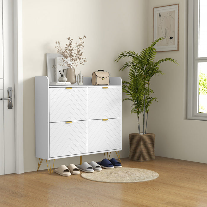 HOMCOM Slim Shoe Storage Cabinet with 4 Flip Drawers and Adjustable Shelves