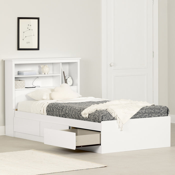 Vito Mates Bed With Bookcase Headboard Set - Pure White 