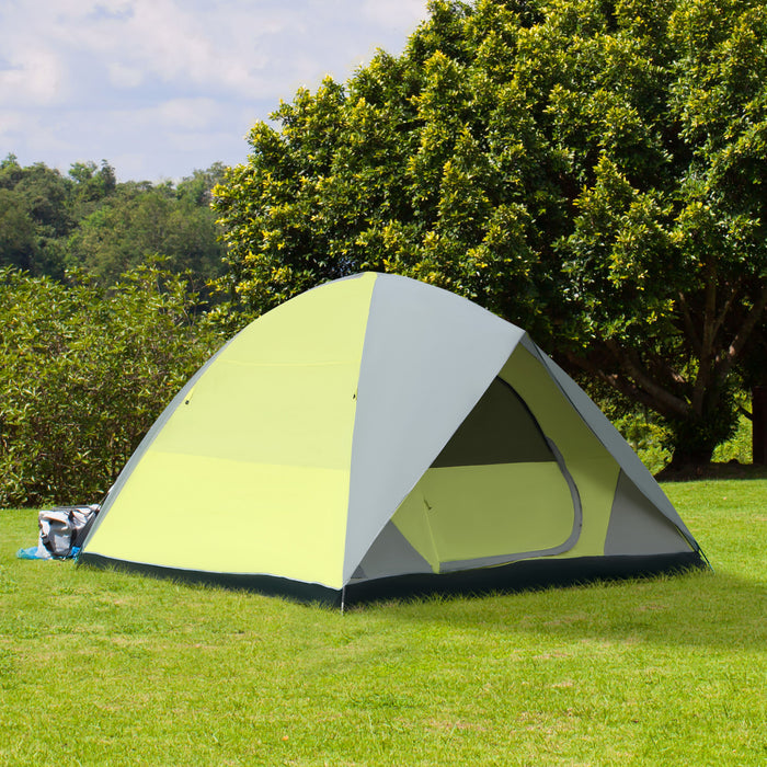 Outsunny 6- Person Family Dome Tent With Removable Rain Fly, Waterproof Camping Tent For Backpacking Hiking Outdoor With Carry Bag, Yellow And Grey