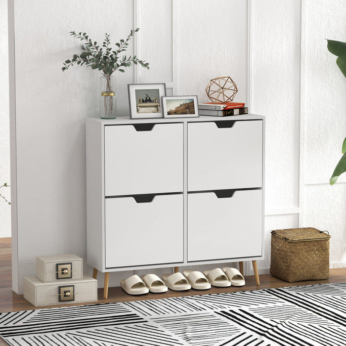HOMCOM Shoe Cabinet with 4 Flip Drawers and Adjustable Shelves, White