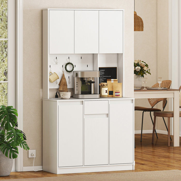 HOMCOM 71\" Pantry Cabinet, Storage Cabinet with Charging Station, White