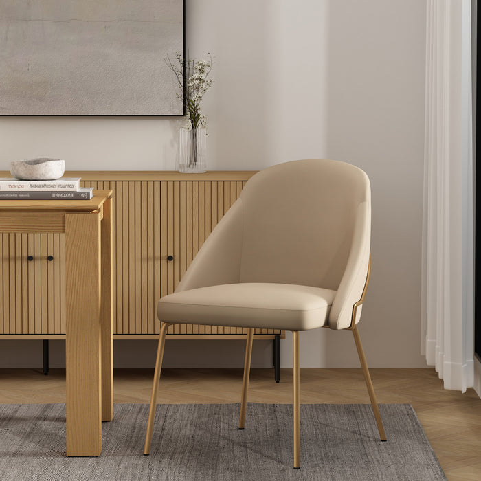 Gracie Modern Metal Vegan Leather Dining Chair in Tan and Gold
