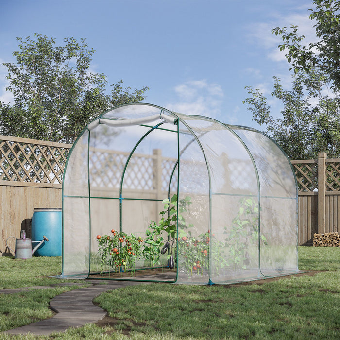 Outsunny 6.6' X 8.2' X 6.6' Dome Tunnel Greenhouse Plant Shed Garden Hot House Growing Tent W/ Roll Up Door, Transparent