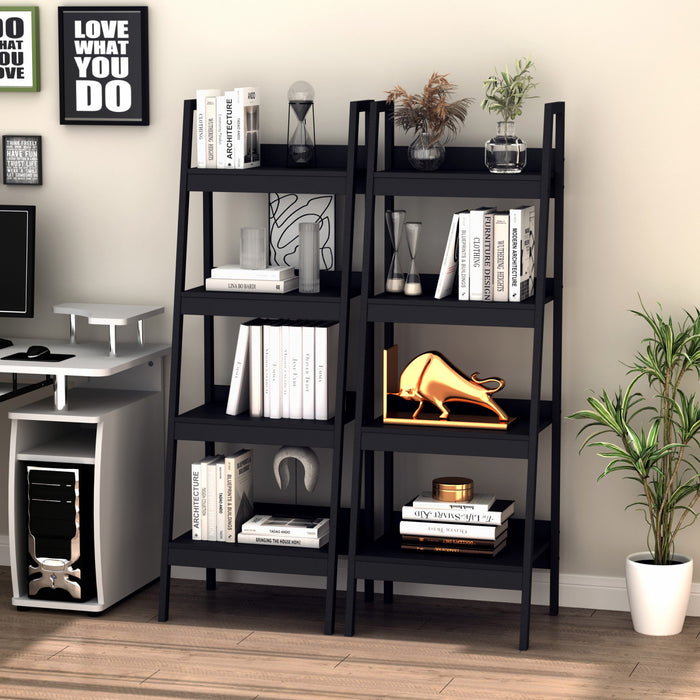 HOMCOM Set of 2, 4 Tier Ladder Shelf Bookcase, Multifunctional Display Rack