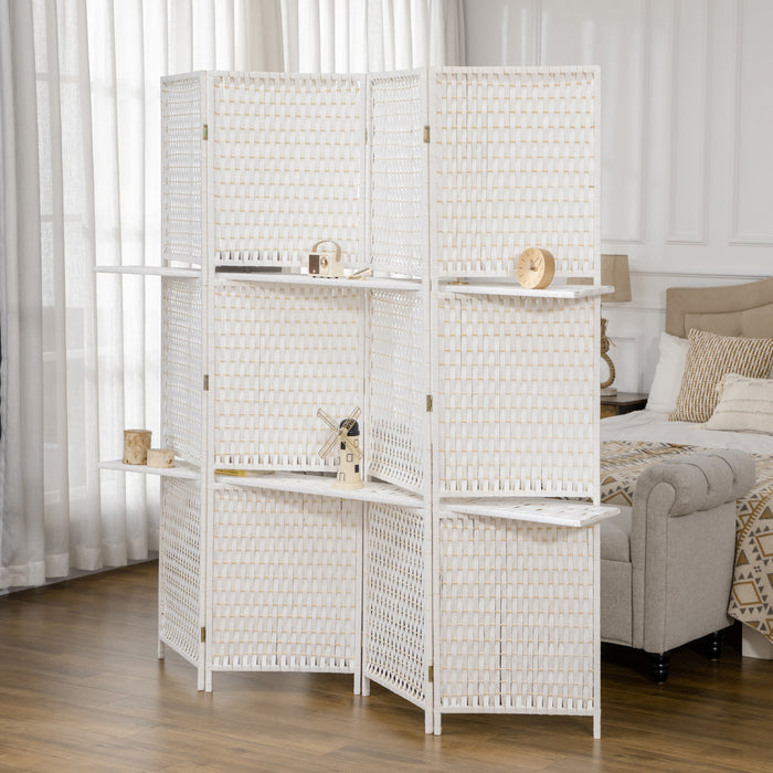 HOMCOM 6Ft 4 Panel Room Divider with Shelves, Partition Wall Divider, White