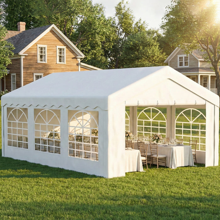 Outsunny 20'x13' Heavy Duty Party Tent, Carport Garage Canopy, White