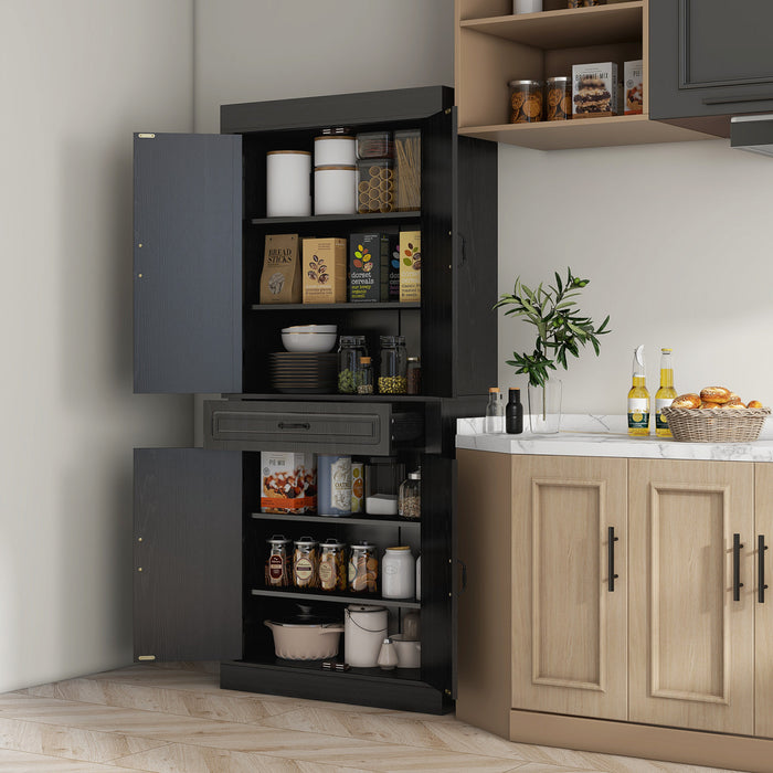 HOMCOM 71\" Freestanding Kitchen Pantry with 4 Doors and Cabinet, Black