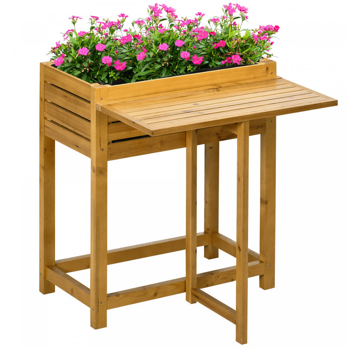 Outsunny Raised Garden Bed Wood Planter Box with Folding Side Table