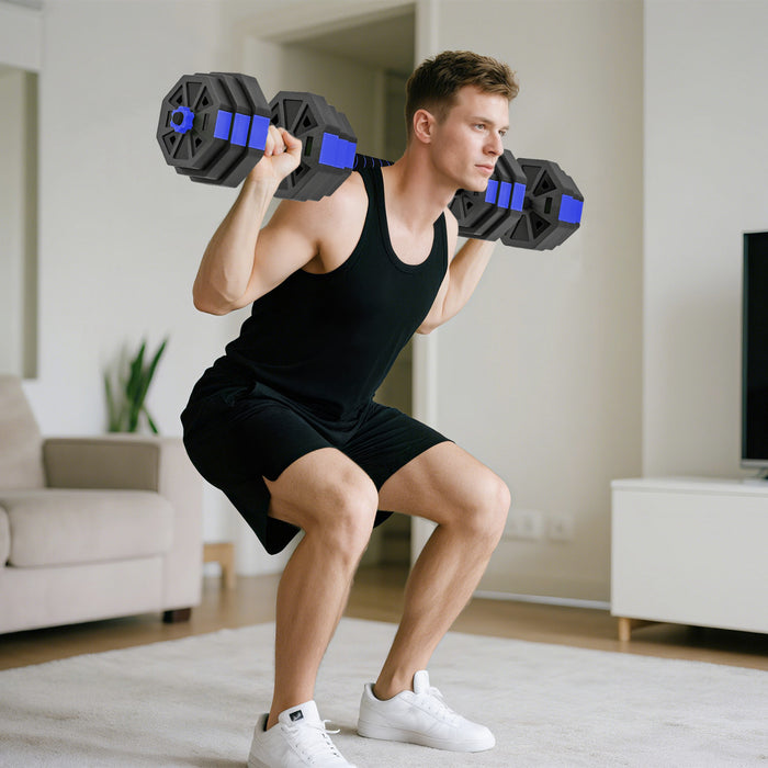 Soozier 6-in-1 Adjustable Dumbbell Set, 55lbs Free Weights Set, Blue