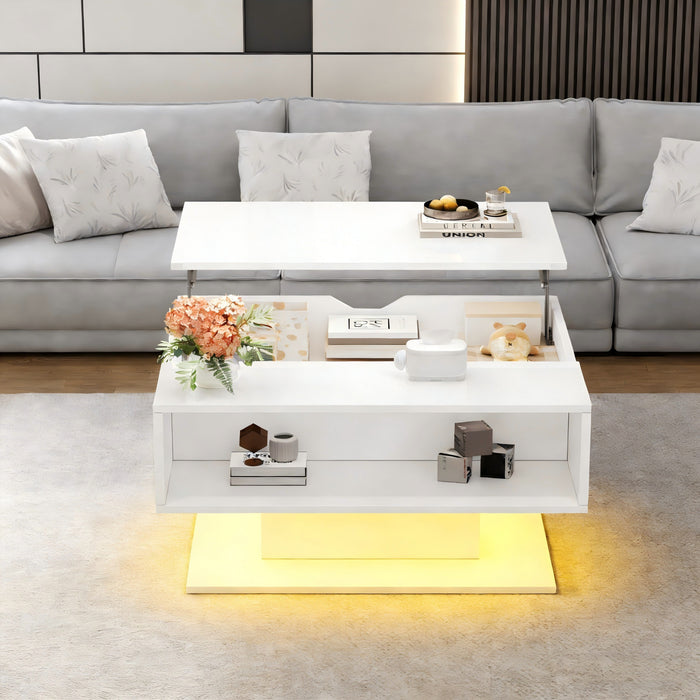 Ethan Coffee Table with Lift-Top and LED Lights,White