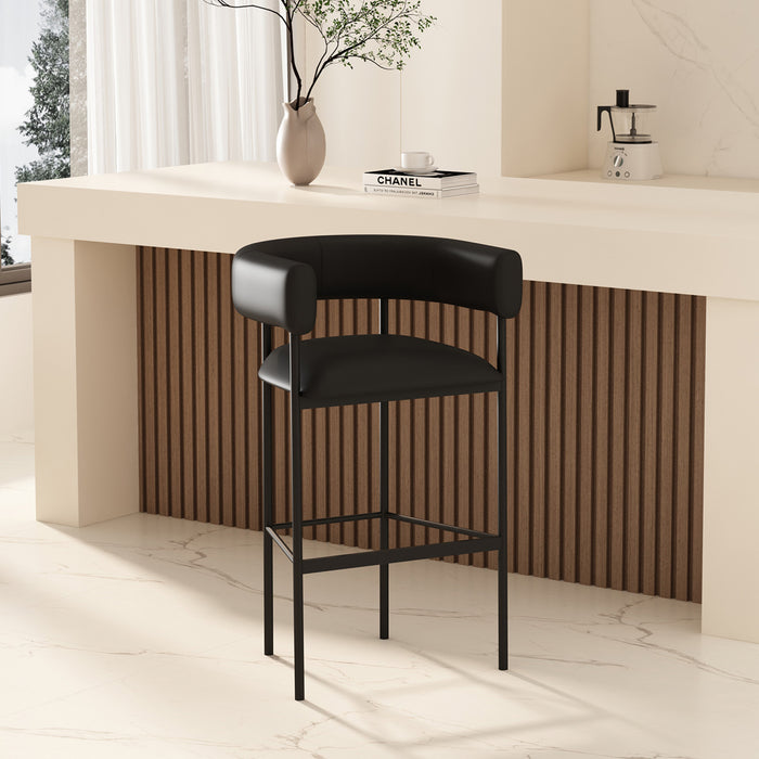 Onda Contemporary Vegan Leather Metal Upholstered Barstool in Black