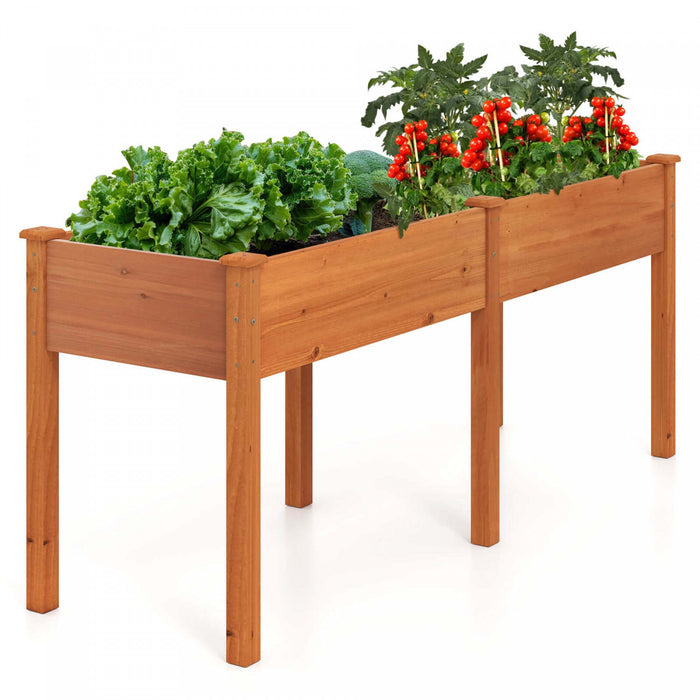 Costway Outdoor Raised Garden Bed With Legs 73x23x30in Wood Planter Box With Divider Panel Brown