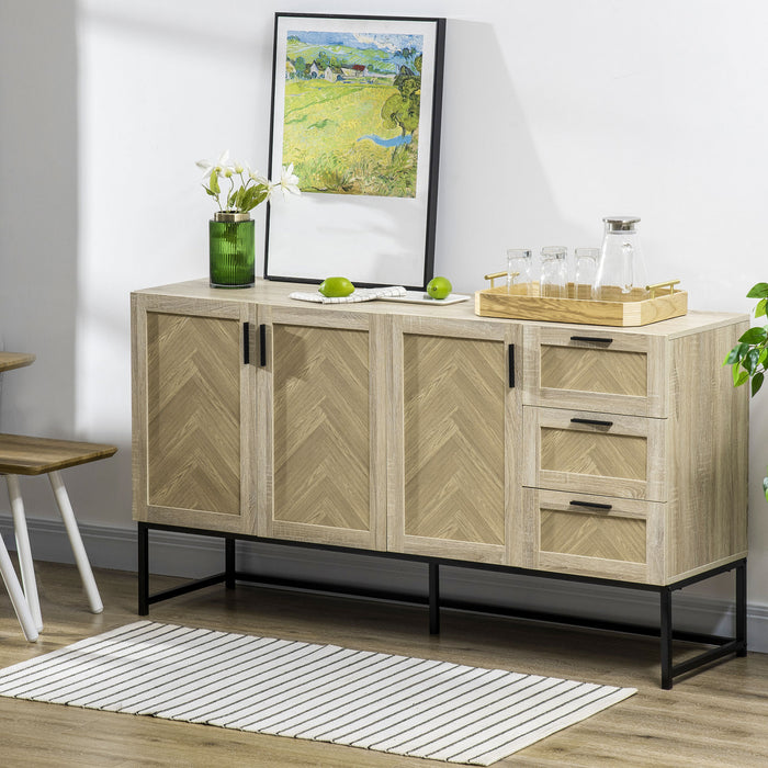 HOMCOM Sideboard Buffet Cabinet with Drawers and Adjustable Shelves, Oak