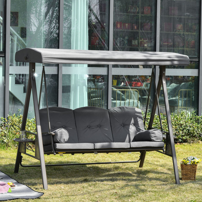 Outsunny 3 Seater Porch Swing Heavy Duty Outdoor Swing Chair, Dark Grey