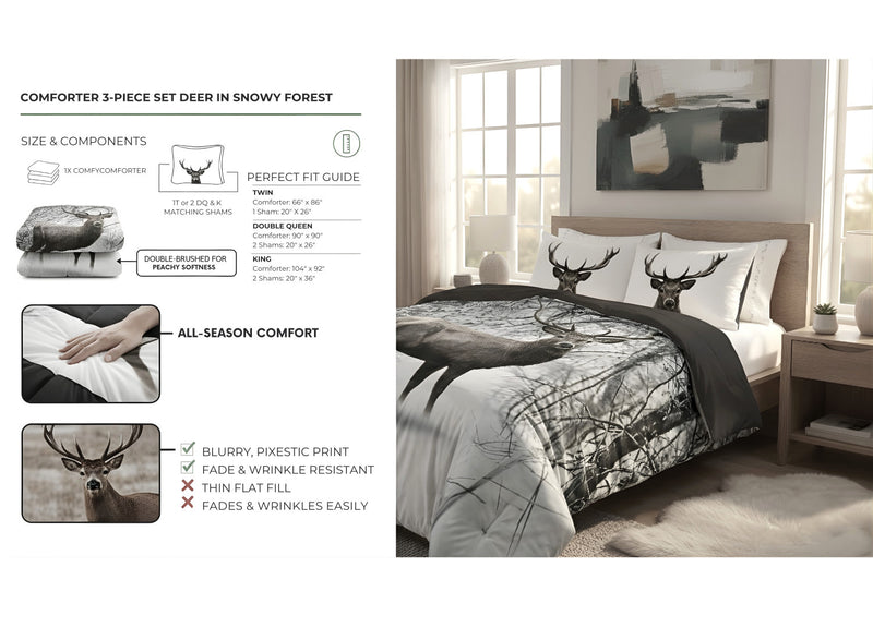 3-Piece King Size Deer Comforter Set