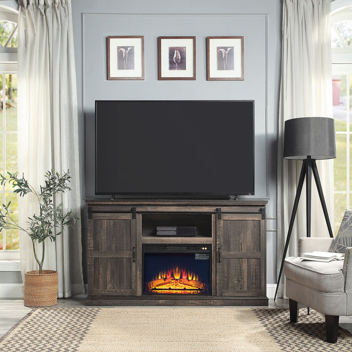 Myrtle Modern Farmhouse 2-Piece Electric Fireplace in Black and Antique Brown