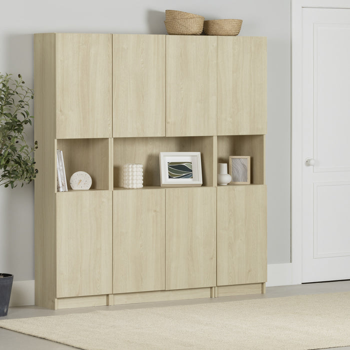 Liora Set Of Bookcase And 2 2-door Narrow Bookcases - Bleached Oak