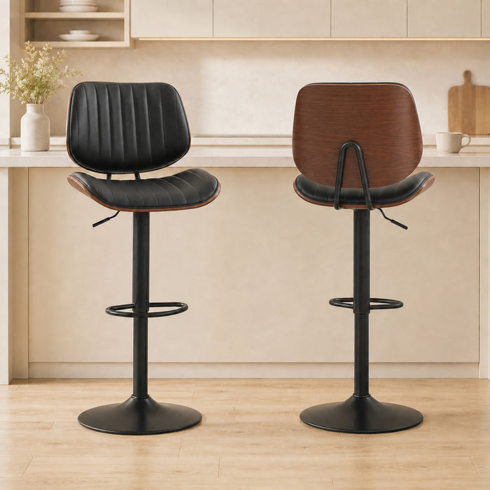 HOMCOM Bar Stools Set of 2, Mid-Century Modern Swivel Barstools, Black