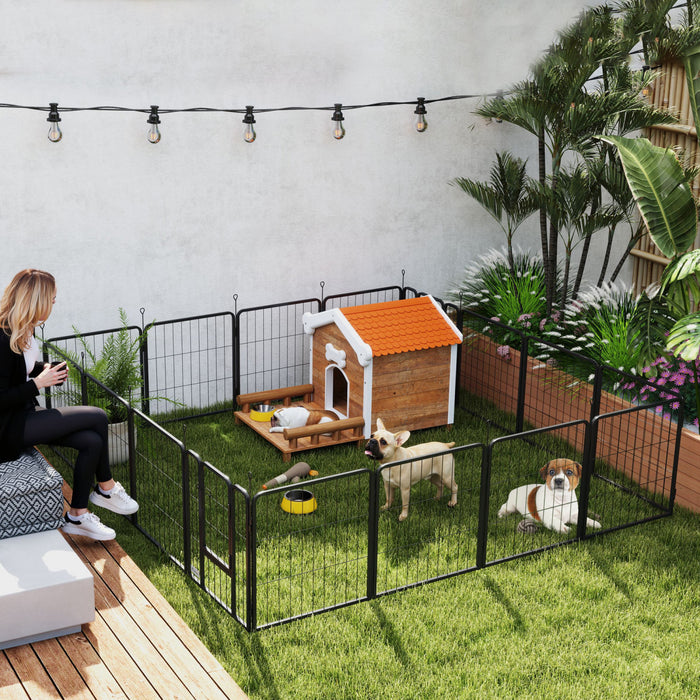 PawHut 16 Panels Dog Playpen, 22\"W x 24\"H Heavy Duty Pet Fence with Door & Strap for Indoor Outdoor Backyard Garden, Portable & Foldable for Small Dogs
