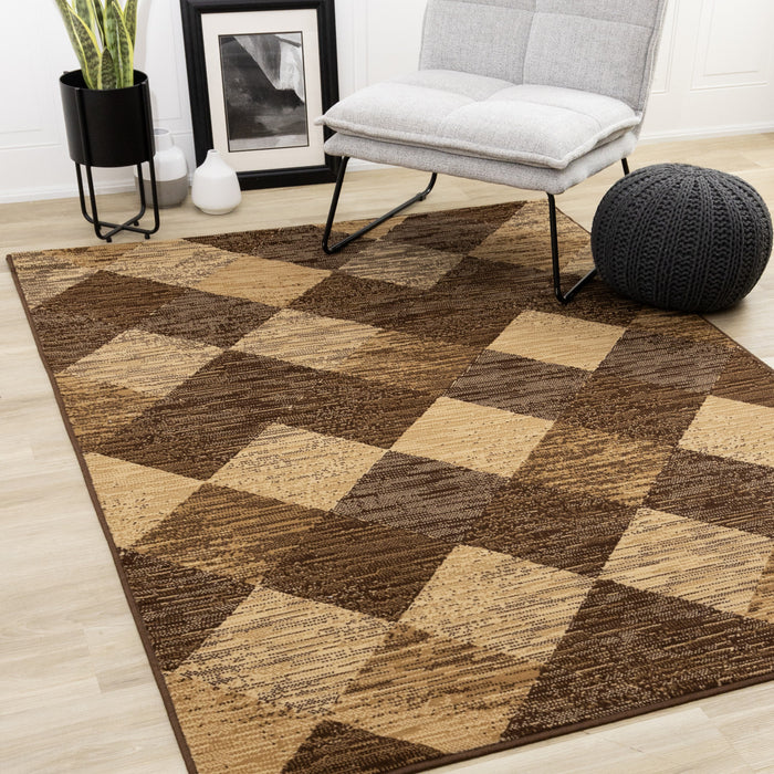 Florence Brown Beige Distressed Diamond Pattern Rug, 5'3\" x 7'5\" Indoor Area Rug