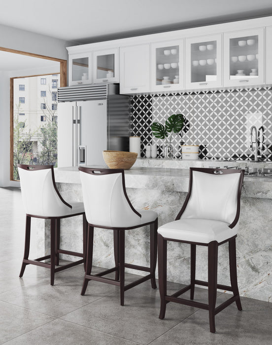 Emperor Traditional Wood Upholstered Barstool in Pearl White - Set of 2