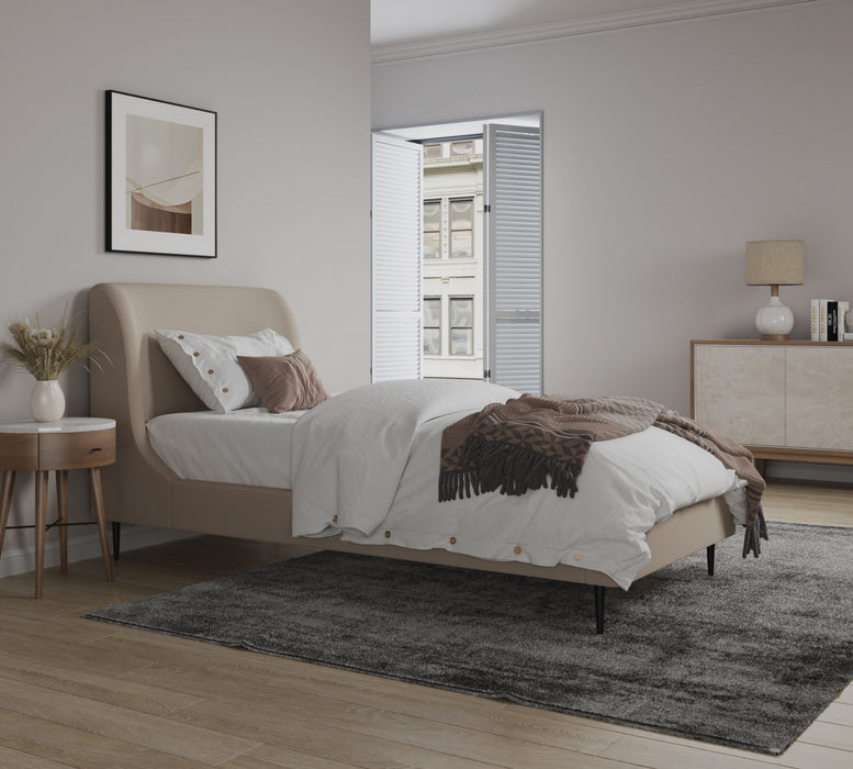 Heather Mid-Century Modern Velvet Upholstered Twin Bed in Taupe and Black