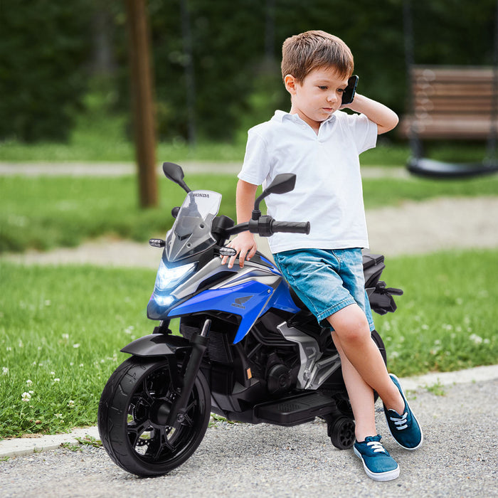 Qaba Honda Licensed 12v Electric Motorcycle, Battery Powered Ride-On  On Motorbike For Kids With Headlights Music Training Wheels, For 3-6 Years, Blue
