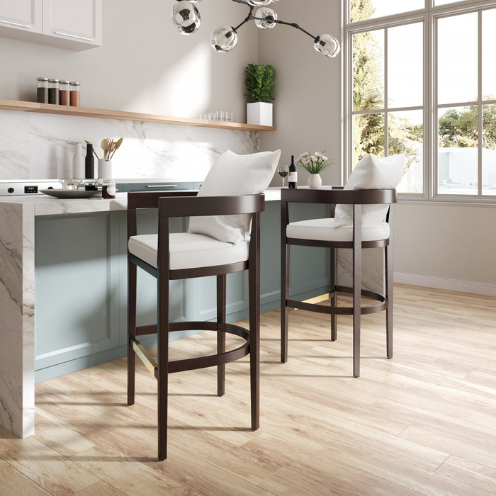 Ritz Mid-Century Modern Wood Upholstered Barstool in Ivory - Set of 3
