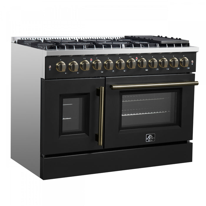Forno Galiano 48\" French Door Dual Fuel Range, Black, 6.58 cu.ft. -FFSGS6356-48BLK