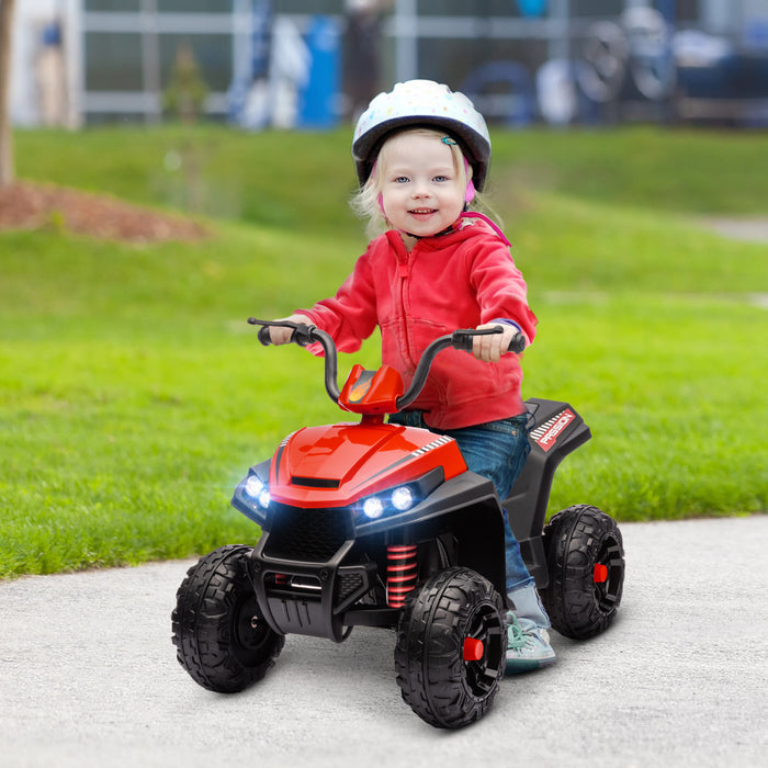 Qaba 12v Electric Car For Kids, Battery Powered Ride-On Quad Kids Atv With Four Wheels Spring Suspension, Forward & Backward, Led Light, Mp3, Music, Kids Electric Car For Boys Girls, Red