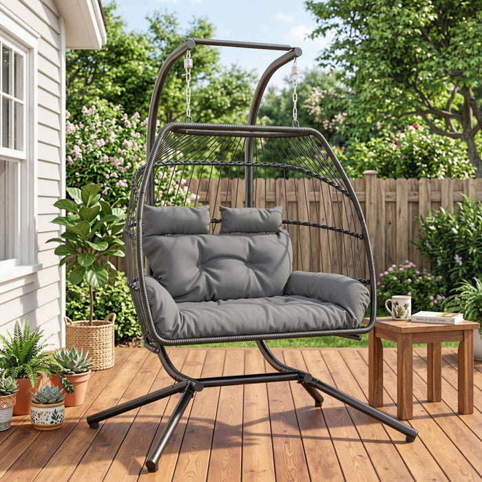 Outsunny Double Hanging Egg Chair, Foldable Hammock Chair, Dark Grey