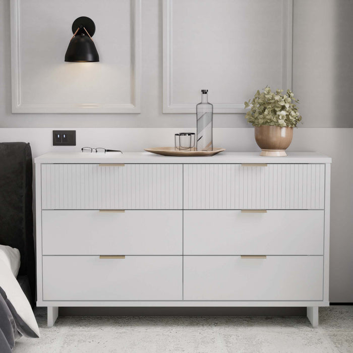 Granville Modern 55\" Dresser in White (6-Drawer)