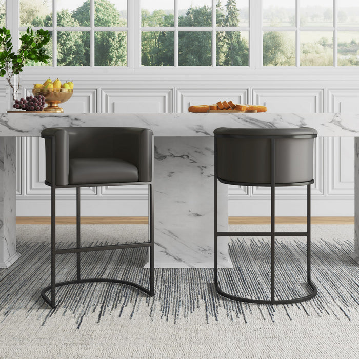 Cosmopolitan Mid-Century Modern Metal Upholstered Barstool in Graphite - Set of 2 Bar Stool