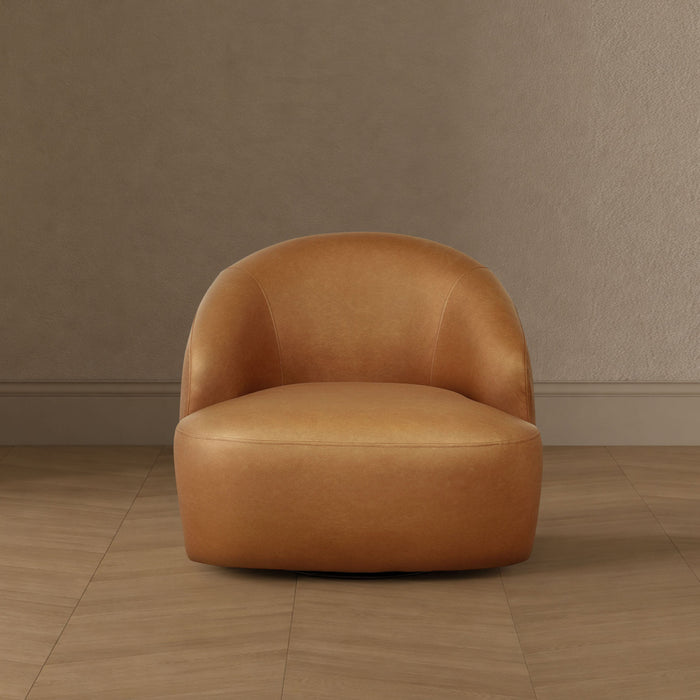 Lukas Contemporary Modern Upholstered Swivel Accent Chair in Camel