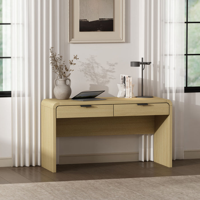Grace Modern 54\" Office Desk in Natural Oak (2-Drawer)
