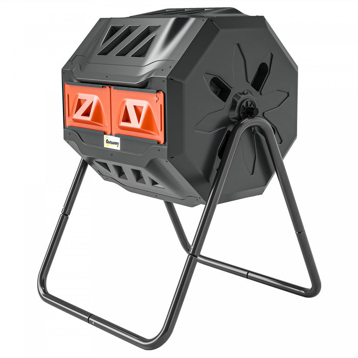 Outsunny Outdoor Dual Chamber 360° Rotating Composter 43 Gallon Orange