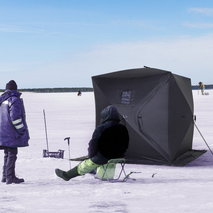 Outsunny 2 Person Pop Up Ice Fishing Tent Shelter With Carry Bag, Black