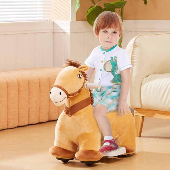 Qaba 6v Powered Ride-On Horse, Battery Powered Kids Electric Ride On Horse, Riding Pony Toy With Music Forward, Pu Wheels, Soft Touch, For Boys And Girls Aged 18-36 Months, Brown
