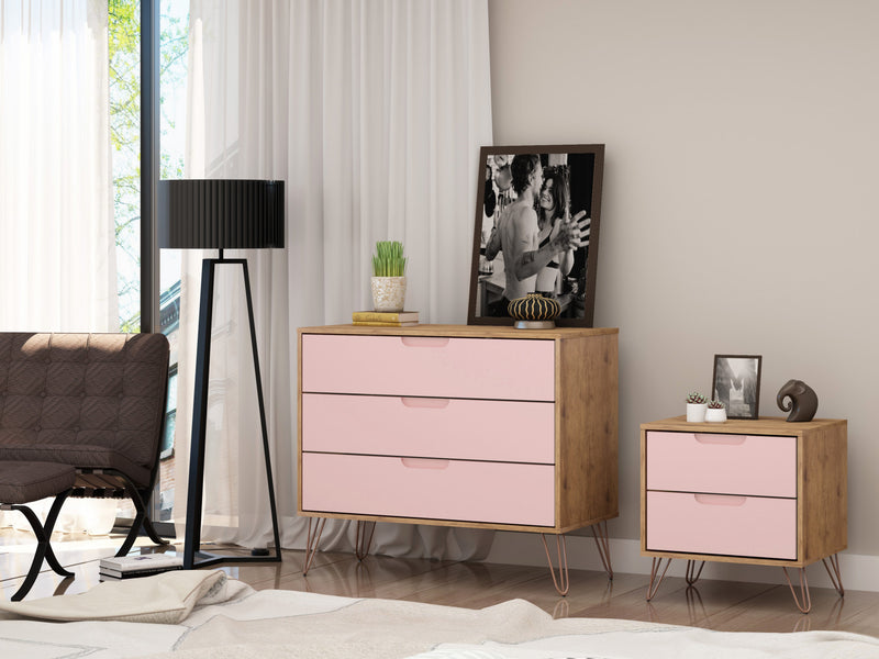 Rockefeller Mid-Century Modern 2-Piece Dresser Set in Pink
