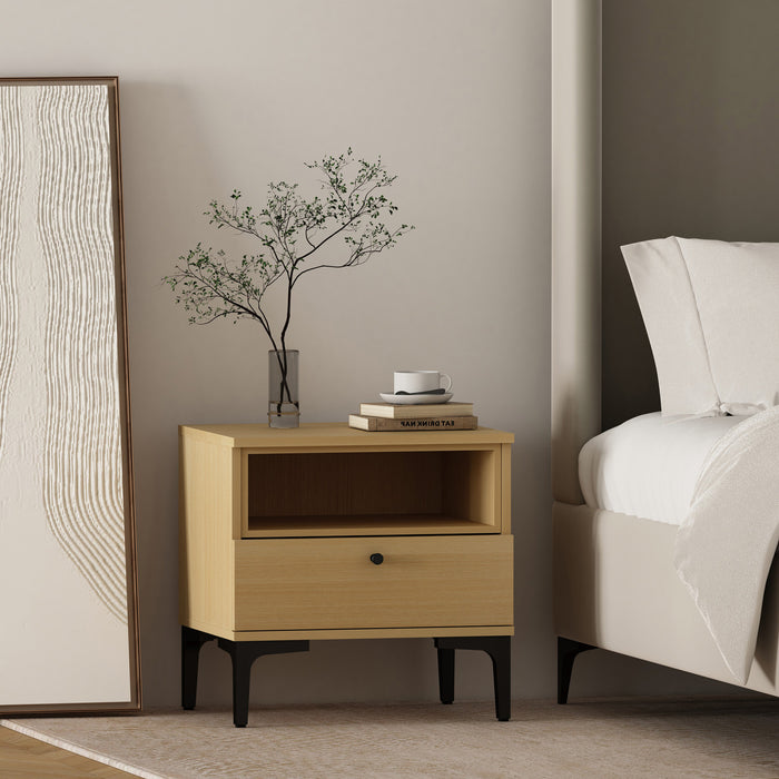 Amara Modern 20\" Nightstand in Light Oak (1-Drawer)