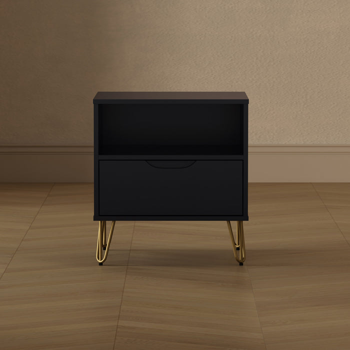 Avira Mid-Century Modern 20\" Nightstand in Black (1-Drawer)