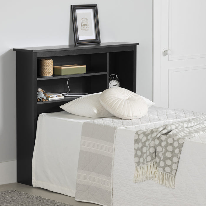 Vito Bookcase Headboard With Storage - Pure Black 