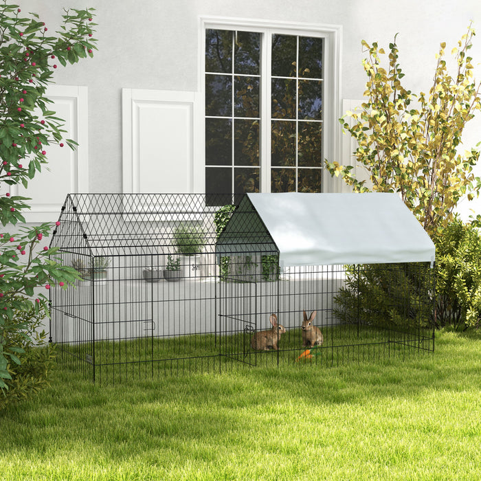 Pawhut 87\" Small Animal Cage, Pet Playpen For Chicken, Rabbits, Chinchillas, Outdoor Small Animal Playpen With Spire Roof, Silver